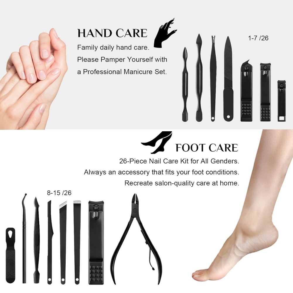 26Pcs Manicure Nail Clipper Se - Mens Grooming Kit Case 评论和价格