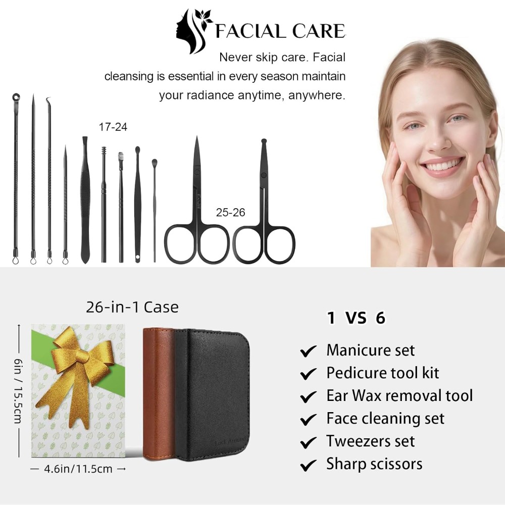 26Pcs Manicure Nail Clipper Se - Mens Grooming Kit Case 评论和价格