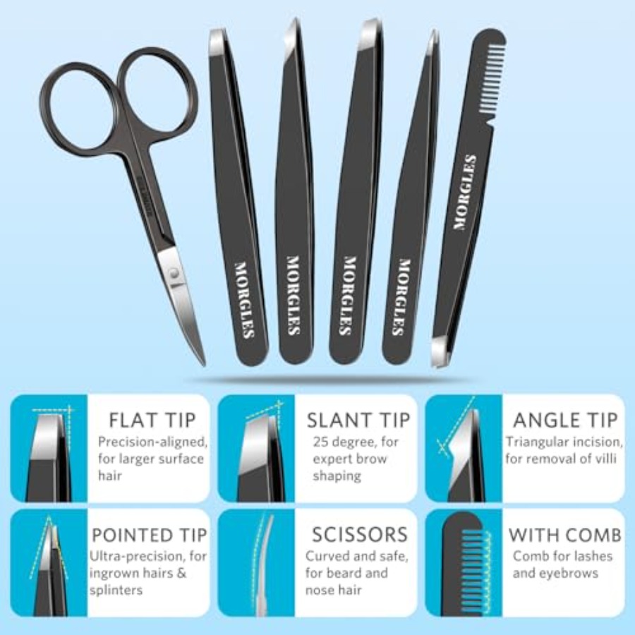 zz-Tweezers Set for Men 9 Pcs  - Mens Grooming Kit Case 评论和价格